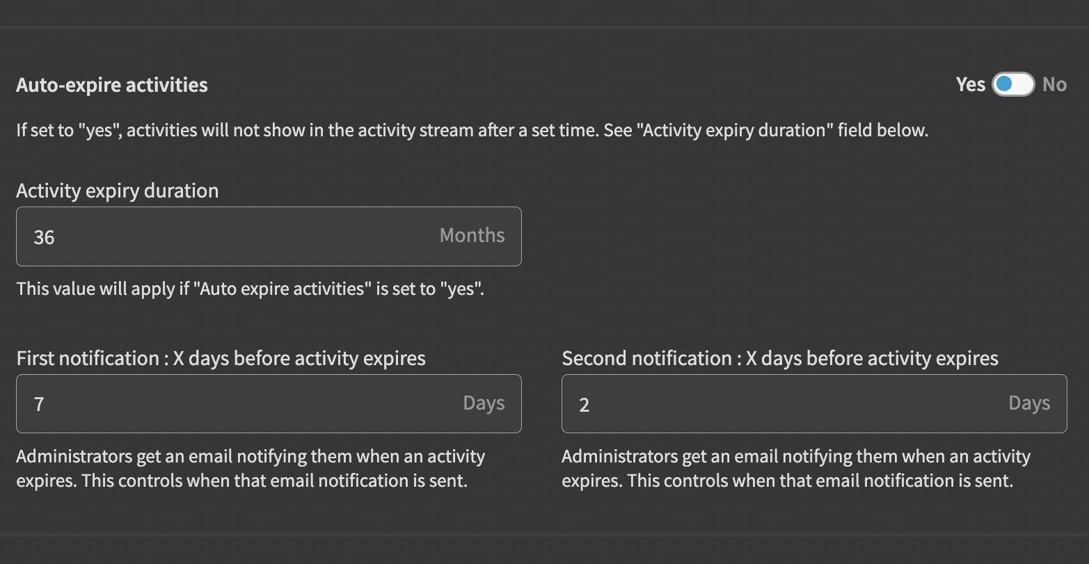 Second activity expiry notification.